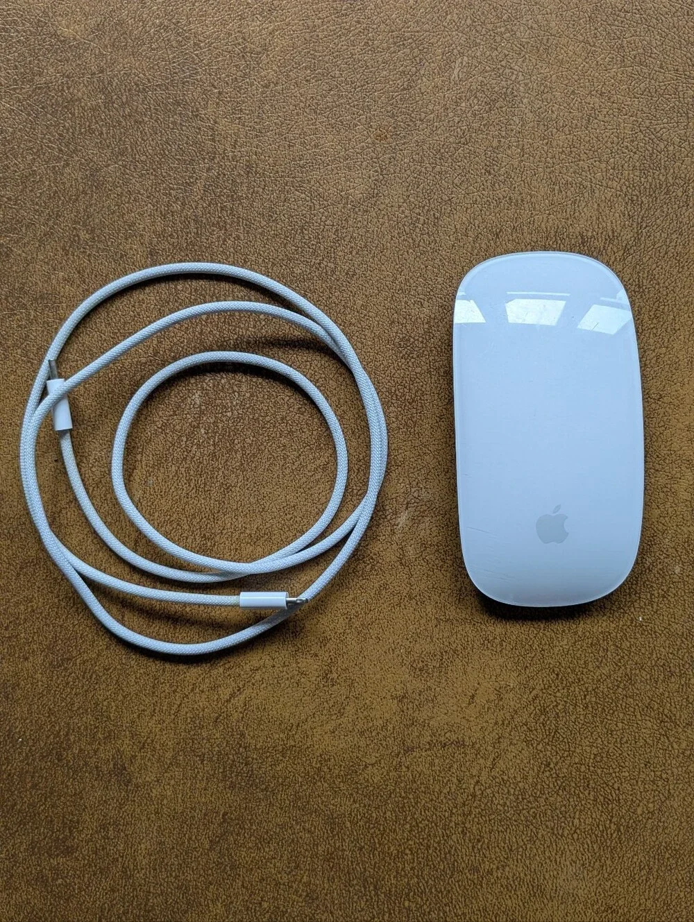 Apple White Wireless Magic Mouse with White Braided Charging Cable